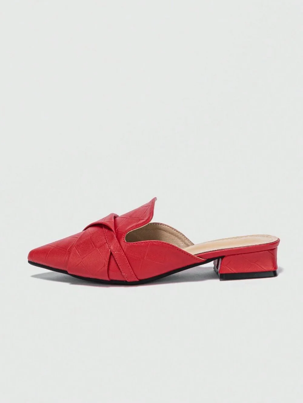 Red Casual Women's Metal Chunky Heel Pointed Toe Slip-On Slingback Shoes